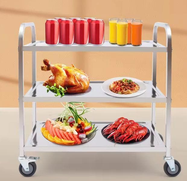 Roestvrijstalen Serveerwagen met 3 Lagen en Wielen, Huis en Inrichting, Tafels | Eettafels, Nieuw, Verzenden
