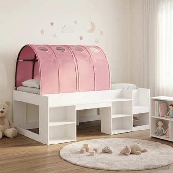 vidaXL Bedframe met tunnel met plank 3 pcs Wit en Roze, Verzenden, Nieuw, Wit, Hout