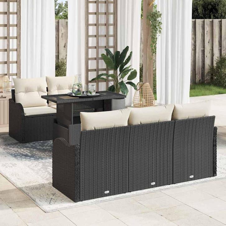 vidaXL Tuin Sofa Set 6 st Zwart en Crème poly rattan, Tuin en Terras, Tuinsets en Loungesets, Nieuw, 6 zitplaatsen, Rotan, Verzenden