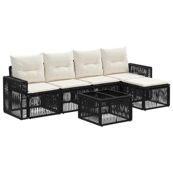 vidaXL Tuinbankenset 6 pcs Zwart en Cream Wit poly rattan, Verzenden, Nieuw, 6 zitplaatsen