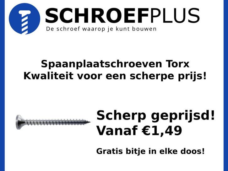 Spaanplaat schroeven Torx - Scherp Geprijsd!, Doe-het-zelf en Verbouw, IJzerwaren en Bevestigingsmiddelen, Schroeven, Nieuw