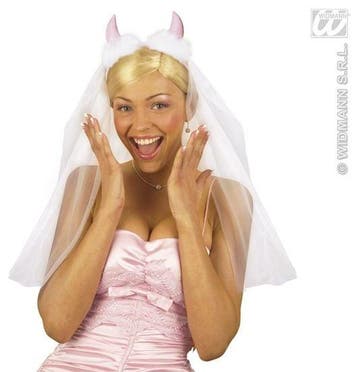 Bruidssluier met roze duivelhoorntjes, Kleding | Dames, Ophalen of Verzenden, Nieuw