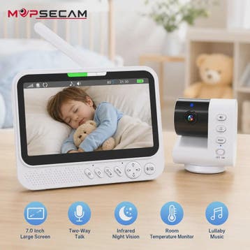 7 Inch Draadloze Babyfoon met Camera, Audio, Nachtzicht & Te, Verzenden, Nieuw