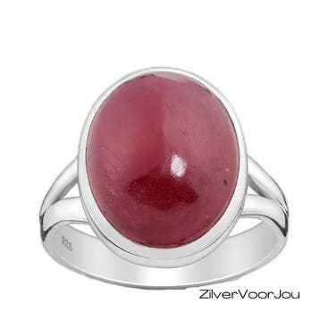 925 Zilveren ring met ovale robijn, Verzenden, Nieuw, Zilver