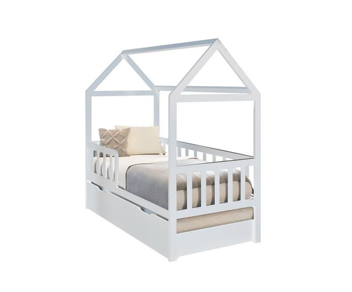 Logeerbed Wit Huisje | Vurenhout | Beste Prijs, Kinderen en Baby's, Kinderkamer | Bedden, 70 tot 85 cm, 160 tot 180 cm, Matras