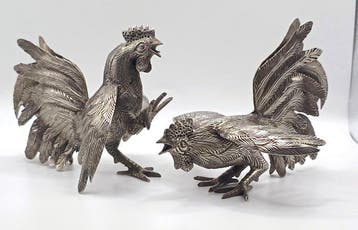 sculptuur, Coppia di galli da combattimento - Perù - 10 cm -