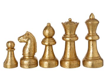 Set van 5 schaakstukken van polyHars, goudkleurig., Verzenden, Nieuw