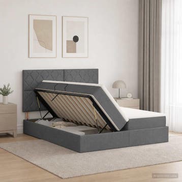 vidaXL Opslag bed met hoofdeinde Donkergrijs 180 x 200 cm, Verzenden, Nieuw, Tweepersoons