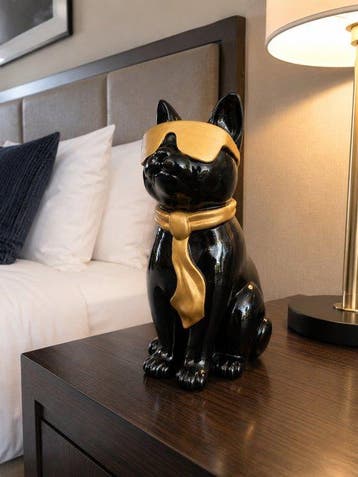 Beeld, black cat with tie and sunglasses - 29 cm - polyresin