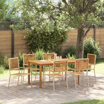 vidaXL Tuin eettafelset 7 st Beige Massief Acaciahout, Verzenden, Nieuw, 7 zitplaatsen
