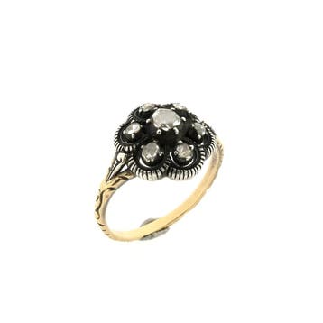 Gouden Victoriaanse ring met roos geslepen diamanten, 18 tot 19, Gebruikt, Ophalen of Verzenden, Met edelsteen