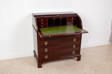 Secretaire - cilindrisch - Hout, Messing, Leder - rol, Antiek en Kunst