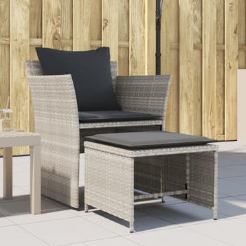 vidaXL Tuinstoel met voetenbank poly rattan lichtgrijs, Verzenden, Nieuw, Rotan
