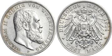 3 Mark 1914 Wuerttemberg Wilhelm Ii 1891-1918, Verzenden