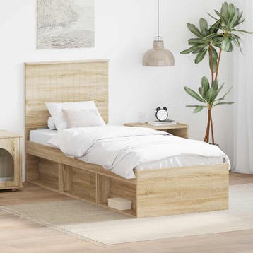 vidaXL Bedframe Sonoma Eiken 75 x 190 cm Massief grenenhout, Eenpersoons, Bruin, Verzenden, Nieuw