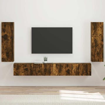 vidaXL TV Wandkast Set 4 st Gerookt eiken Bewerkt hout, Huis en Inrichting, Kasten | Televisiemeubels, Minder dan 50 cm, Verzenden