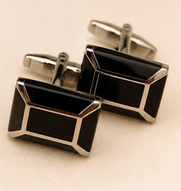Elegante zwarte obsidiaan - paar manchetknopen - Jugendstil