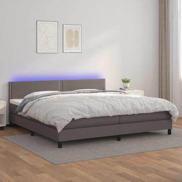 vidaXL Boxspring met matras en LED kunstleer grijs 200x200, Overige materialen, Verzenden, Overige maten, 200 cm