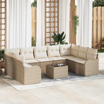 vidaXL Tuin Sofa Set 10 st Beige poly rattan, Verzenden, Nieuw, Rotan, Meer dan 8 zitplaatsen
