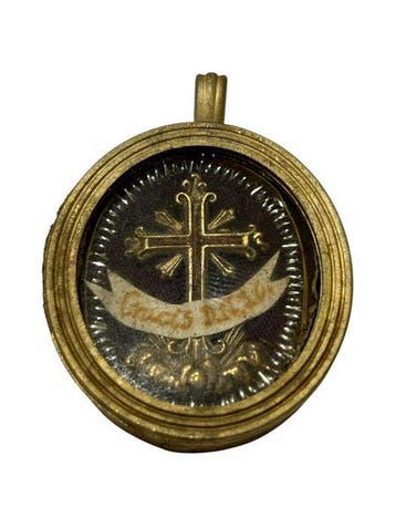 Reliekhouder - Brons, Gouden cartouche, Glas, Hout - 20e, Antiek en Kunst