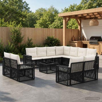 vidaXL Tuinbankenset 12 pcs Zwart en Cream Wit poly rattan, Verzenden, Nieuw, 2 zitplaatsen