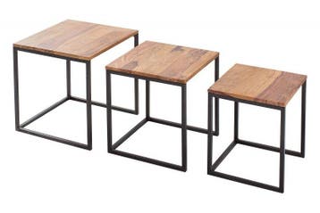 Design bijzettafel set van 3 ELEMENTS 40cm Sheesham metalen, Huis en Inrichting, Tafels | Sidetables, Ophalen of Verzenden, Nieuw