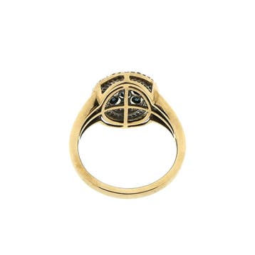 9 karaat ring met blauwe en heldere diamanten, Sieraden, Tassen en Uiterlijk, Ringen, 18 tot 19, Gebruikt, Geel, Ophalen of Verzenden
