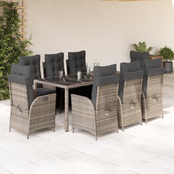 vidaXL 9-delige Tuinset met kussens poly rattan grijs, Verzenden, Nieuw, 8 zitplaatsen, Tuinset
