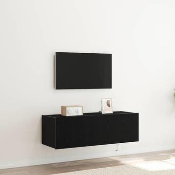 vidaXL TV Wandkast 2 st Zwart Eiken Bewerkt hout, Minder dan 50 cm, Verzenden, Nieuw, Minder dan 100 cm