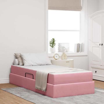 vidaXL Opbergbed met matras met opslag Roze 90 x 200 cm, Verzenden, Nieuw, Eenpersoons, Stof