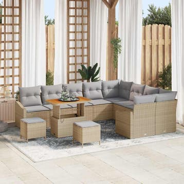 vidaXL Tuinbankenset 12 st 7-Aantal zitplaatsen Beige Poly, Verzenden, Nieuw, Rotan, 2 zitplaatsen