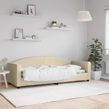 vidaXL Slaapbank 80x200 cm stof crèmekleurig, Eenpersoons, Verzenden, Nieuw, 80 cm
