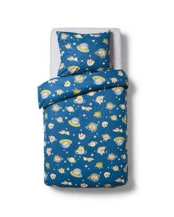 HEMA Kinderdekbedovertrek 140x200cm flanel ruimteschip, Verzenden, Nieuw, Blauw