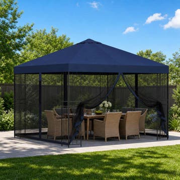 vidaXL Tuin Gazebo met Zijwanden 3 x 3 m Blauw Polyester en, Verzenden, Nieuw