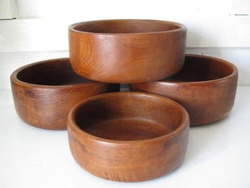 Schaal - naar Deens design - Teak - Vier vintage schalen set