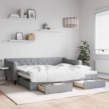 vidaXL Slaapbank met onderschuifbed en lades 90x200 cm stof, 90 cm, Eenpersoons, Verzenden, Nieuw
