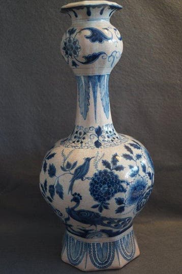 Vaas - Aardewerk - Chinoiserie Delfts blauw — dubbele