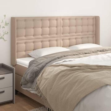 vidaXL Hoofdbord met randen 203x16x118/128cm kunstleer, Verzenden, Nieuw, Bruin, Overige materialen