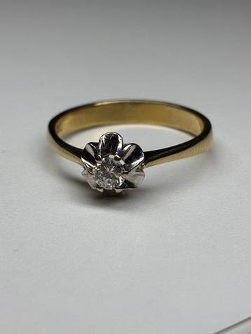 Ring - 14 karaat Geel goud, Witgoud - 0.13ct. tw. Diamant, Nieuw