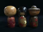 Set van 3 / Japanse vintage houten Kokeshi-popje (H:13-14