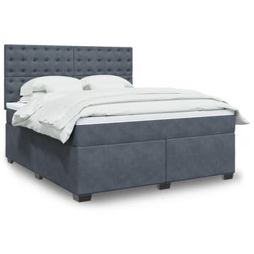 vidaXL Boxspring met matras fluweel donkergrijs 180x200 cm, Eenpersoons, Verzenden, Nieuw, 80 cm