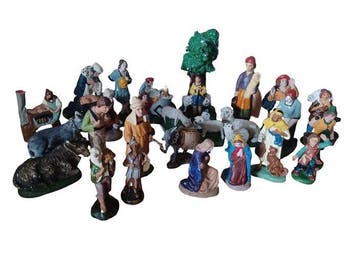 Kerststal (25) - Gips - Grote set van 25 kerststalfiguren