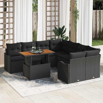 vidaXL Tuin Sofa Set 7 st 6-Aantal zitplaatsen Zwart, Tuin en Terras, Tuinsets en Loungesets, Verzenden, Nieuw, Rotan, 7 zitplaatsen