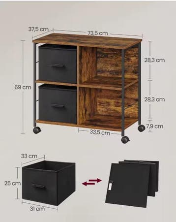 Industriële Archiefkast met 2 Stoffen Laden en Open Planken, Verzenden, Nieuw in verpakking