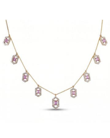 Halsketting - 14 karaat Geel goud - 3.98ct. tw. Saffier -, Nieuw