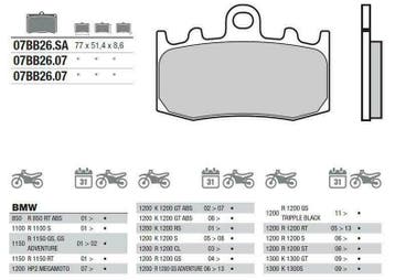 Remblokken BMW R850 RT ABS | R1200 R/GS Brembo 07BB26SA, Ophalen of Verzenden, Nieuw