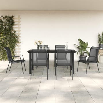 vidaXL 7-delige Tuinset textileen en staal zwart, Verzenden, 6 zitplaatsen, Nieuw, Rvs