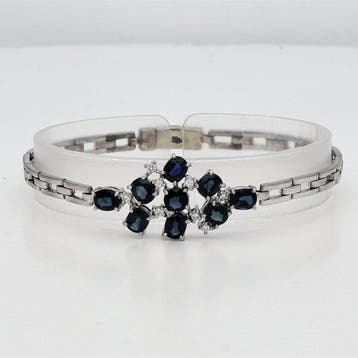 Armband - 14 karaat Witgoud - Diamant / Saffier, Nieuw
