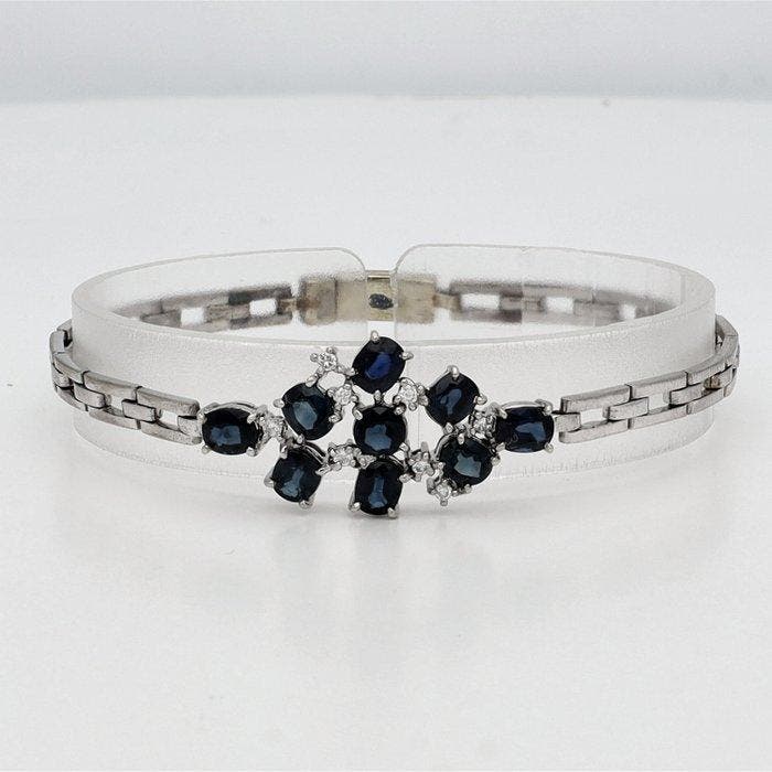 Armband - 14 karaat Witgoud - Diamant / Saffier, Sieraden, Tassen en Uiterlijk, Armbanden