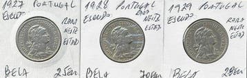 Portugal. Lote de 3 Moedas: 1 Escudo (1927 + 1928 + 1929) -